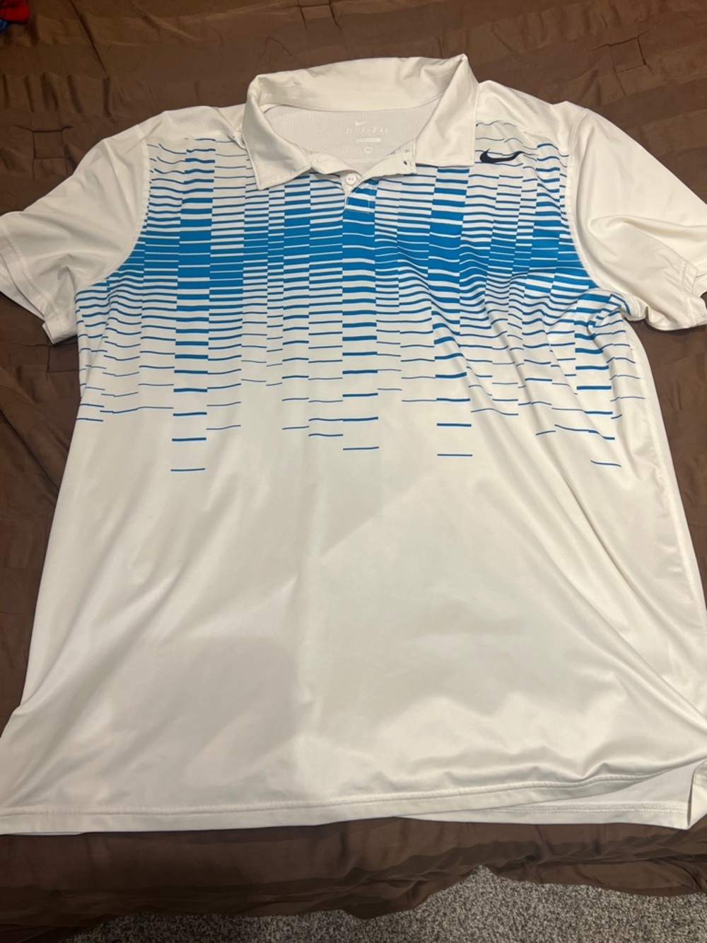 Nike White Polo with Blue Gradient Bar Graphic